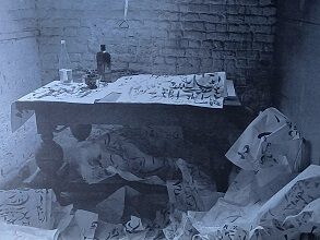 La mansarde-atelier à 'Pluie de Roses" en 1971 (photo : Pierre Alechinsky)